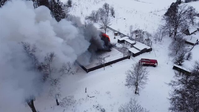 house fire aerial video in winter