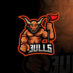 Bulls mascot logo design vector with modern illustration concept style for badge, emblem and t-shirt printing. Muscle bull for gaming or team