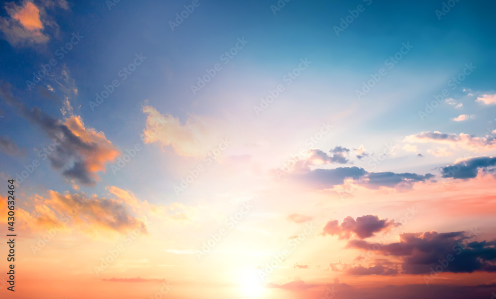 Wall mural bright orange sky and colorful sky in twilight background