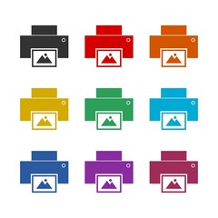 Printer icon isolated on white background color set