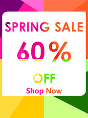 Spring Sale Banner, 60% Offer. Sale Banner Template. Vector Illustration.