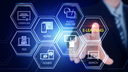 E_learning Hexagonal Touch Screen Concept
Hexagonal virtual Touch Screen Concept with v man touching screen with finger and light streak