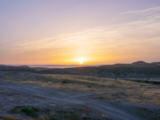 Desert landscape at Sunrise, Low angle shot.