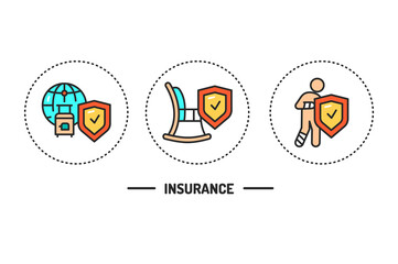 Obraz premium Insurance color line icons concept. Pictograms for web page, mobile app, promo.