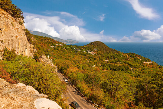 Top view of the Black Sea resorts in the Crimea and the city of Oreanda