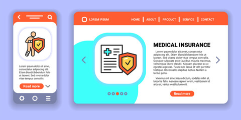 Insurance web banner and mobile app kit. Outline vector illustration. Creative idea concept