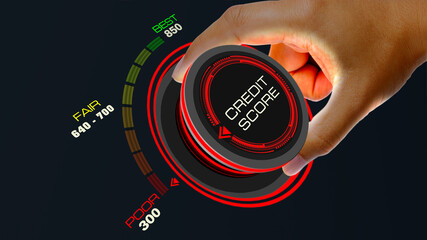 Credit Score Concept with knob button changing  best to poor and reverse