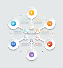 Vector illustration infographics design template, business information, presentation chart, with 6 options or steps. 