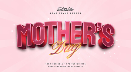 Mother's Day Text in Red and Glowing Effect. Editable Text Style Effect