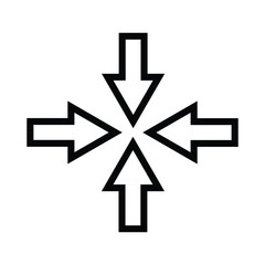 Simple thin line arrows pointing to the center on a white background. Royalty-free.