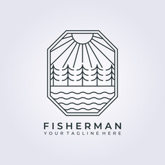 simple forest tree wood wildlife logo vector icon line art simple illustration outdoor design frame logo badge emblem