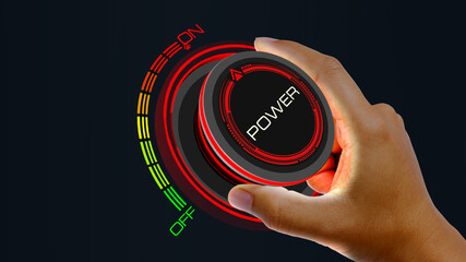 Power On Off Concept with knob button changing value On to Off  and reverse