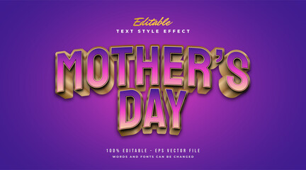 Mother's Day Text in Colorful Gradient with Embossed and Curved Effect. Editable Text Style Effect