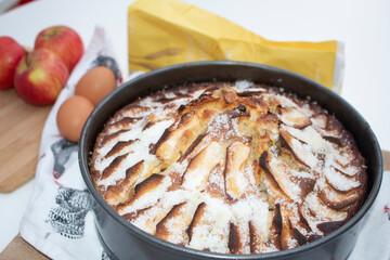 Apple cake, italian apple cake, close up, apple slice, sugar covered, Italian tradition, delicious cake close up, ingredient, cake's ingrediate, apple pie