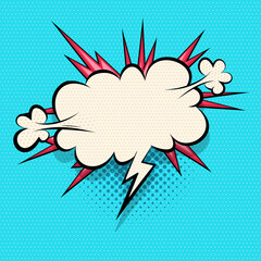 Comics speech bubble for text pop art design. Colored empty dialog cloud for text message halftone shadow. Comics sketch explosion splash comic book text style. Colored wow cartoon vector elements