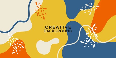 Creative hand drawn abstract background design. Minimal trendy style colorful geometric shapes. It is suitable for banner, poster, greeting card, social media post, etc.