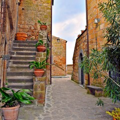 Fototapeta na wymiar landscape of the medieval village of Civita di Bagnoregio in Viterbo, Italy