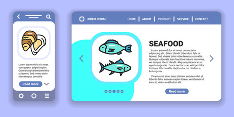 Seafood web banner and mobile app kit. Outline vector illustration. Creative idea concept