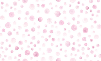 Seamless Pink Watercolor Circles. Rounds Pattern. Geometric Spots Illustration. Cute Rose Watercolor Circles. Vintage Hand Drawn Dots Background. Graphic Polka Print. Rose Watercolor Circles.