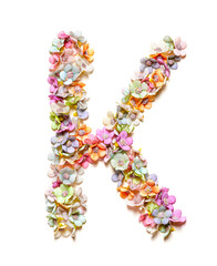 The letter K. Floral alphabet. Set of flower letters isolated on white. Flower font.
