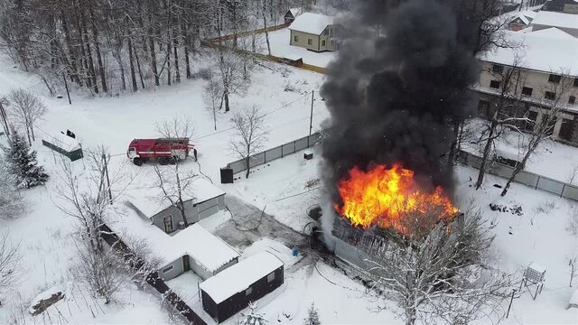 house fire aerial video in winter
