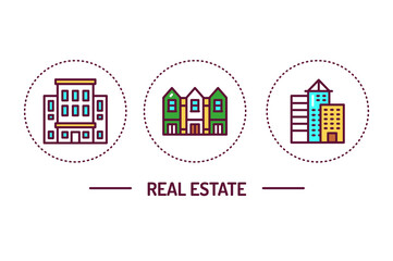 Real estate color line icons concept. Pictogram for web page, mobile app, promo.