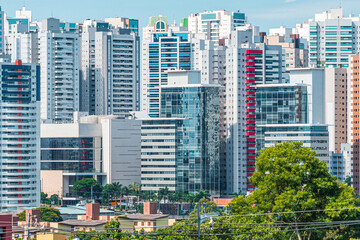 Cityscape of Gleba Palhano neighborhood at Londrina city, PR, Brazil. High density area of commercial and residential buildings. Brazilian city known as Little London, in honor to London city.