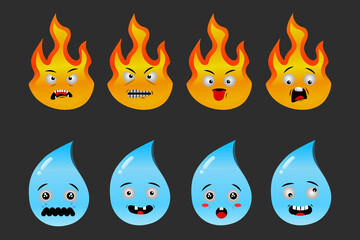 Cute set of fire and water emoji