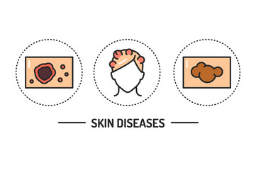 Skin diseases color line icons concept. Isolated vector element. Outline pictograms for web page, mobile app, promo