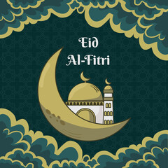 Flat eid al-fitr eid mubarak illustration
