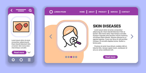 Skin diseases web banner and mobile app kit. Outline vector illustration. Creative idea concept