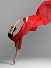 Young beautiful skinny ballerina is posing in studio
