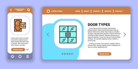 Types doors web banner and mobile app kit. Outline vector illustration. Creative idea concept