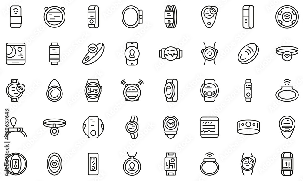 Poster wearable tracker icons set. outline set of wearable tracker vector icons for web design isolated on 