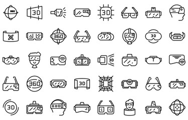 Virtual glasses icons set. Outline set of virtual glasses vector icons for web design isolated on white background
