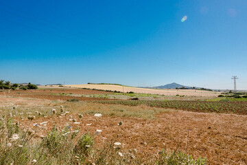 Fototapeta na wymiar Panorama of hills and mountains with the fog clouds between Tetouan city 