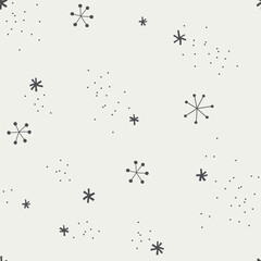 Snowflakes dotty snow vector seamless pattern. Cute tiny decorative doodle winter snowfall background. Snowy Christmas abstract monochrome print design.