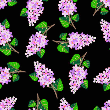 Lilac flowers with leaves, seamless pattern.