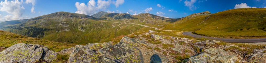 Outstanding panoramic view of Parang Mountains, famous high altitude Transalpina road, Valcea County, Romania