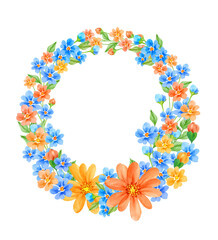 Watercolor vintage wreath with foliate and flowers. Perfect for invitations, greeting cards, prints, posters, packing
