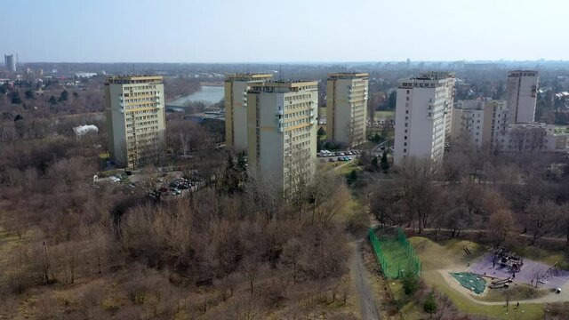 4k video of house of flats in Czerniakow area of Mokotow district in Warsaw city, Poland, 4k video