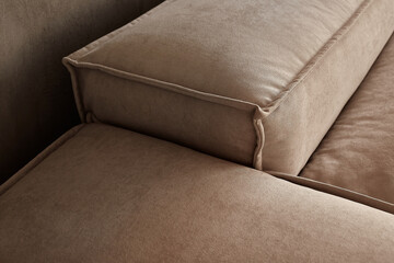 close up design part of sofa detail arm rest and upholstery fabric trim finishing furniture design ideas concept