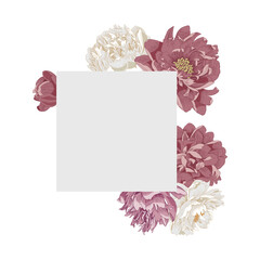 Frame in the form of a square with peony flowers.