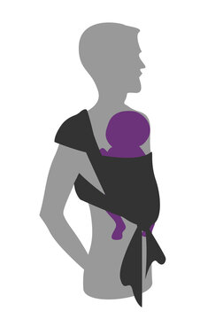 Man silhouette with a baby in a sling. Babywearing father concept