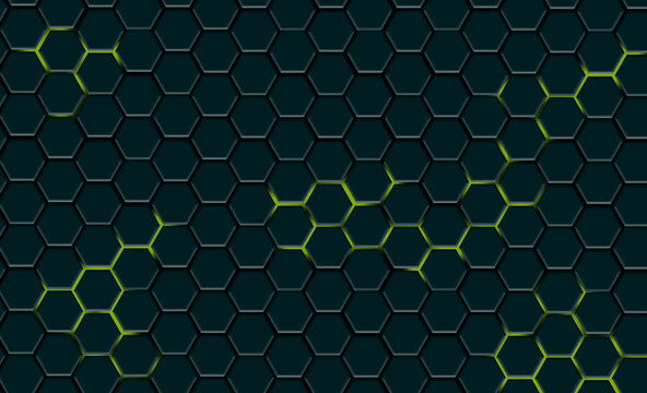 Hexagone Background Texture Dark light. Technology concept.