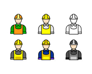 labor icon set, worker avatar vector with line and flat icons.