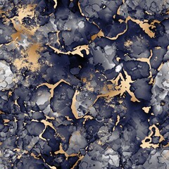 Seamless abstract alcohol ink art with gold leaf overlay. High quality illustration. Contemporary gradient transparent swirl of liquid. Metallic gold luxury marble elegant repeat pattern design print