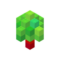 Fototapeta premium Isometric tree on a white background made of colored plastic blocks. The children s designer. Vector illustration.