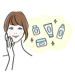 スキンケアする女性のイラスト