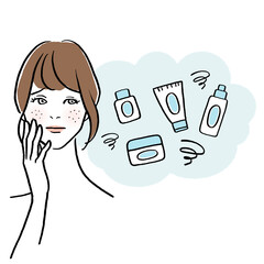 肌荒れを気にする女性のイラスト